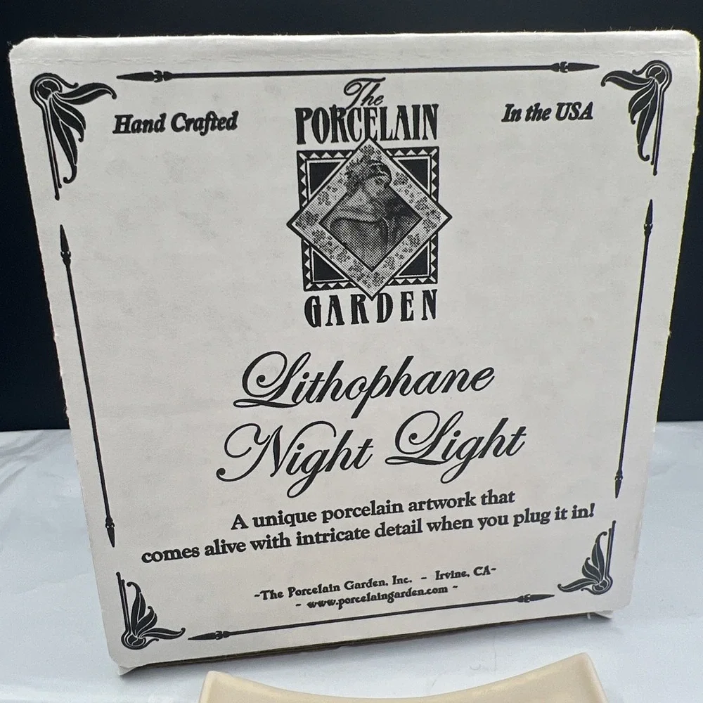 Porcelain Garden Lakeshore Sunset Lithophane Night Light Curved Panel O Box VTG